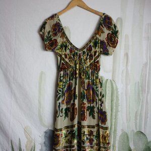 VTG. Silk & Rayon Lace Southern Floral Off the Shoulder Dress 🌵xs